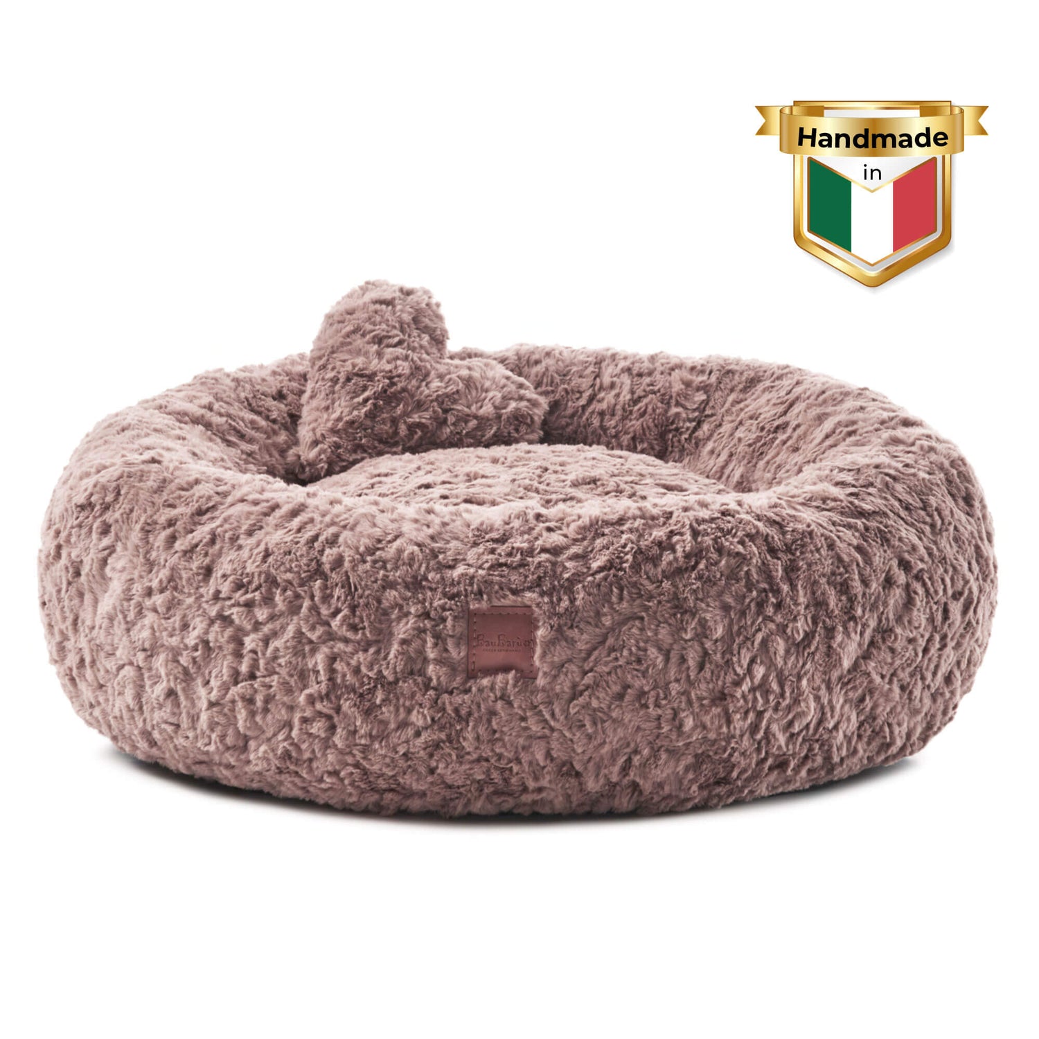 Cloud Teddy Hundebett in Pink – rundes Hundebett aus flauschigem Teddybär-Stoff, aus 100% recyceltem Material, mit Plüschtierherz für Geborgenheit und Komfort.