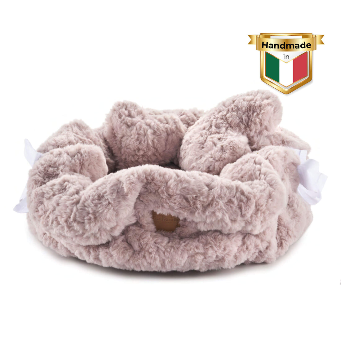 Dream Teddy Hundebett in Pink – rundes Hundebett aus flauschigem Teddybärstoff mit zwei weichen Kissen, perfekt für kuschelige Träume und Geborgenheit.