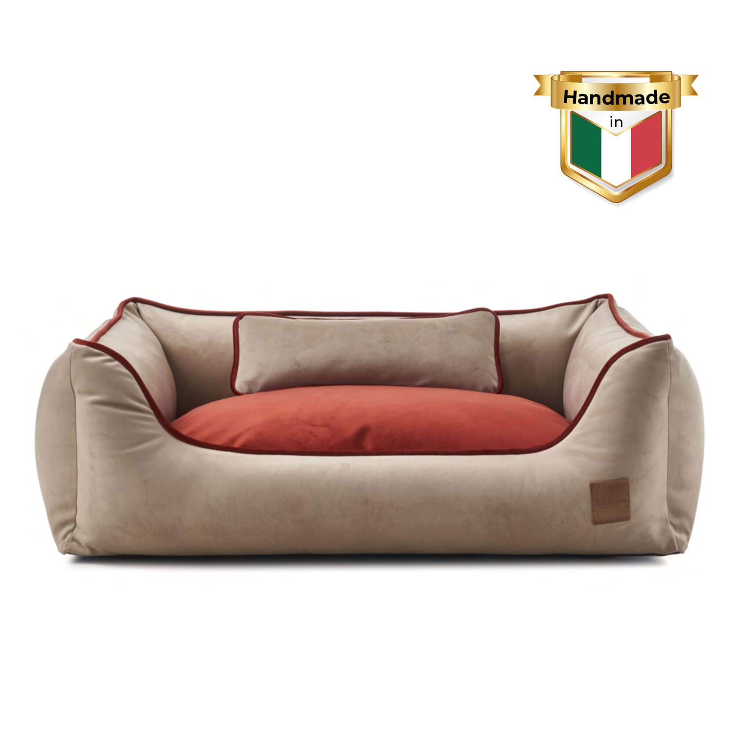 Relay Retro Hundebett in Beige – elegantes und bequemes Hundebett aus samtigem Veloursstoff, mit rutschfester Basis und luxuriösem Design.